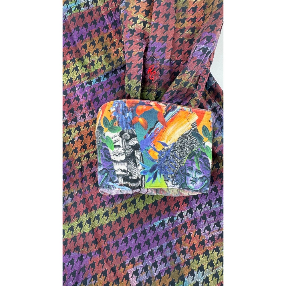 Robert Graham Flip Cuff Shirt Men XL Multicolor Houndstooth Abstract Art - Picture 2 of 14